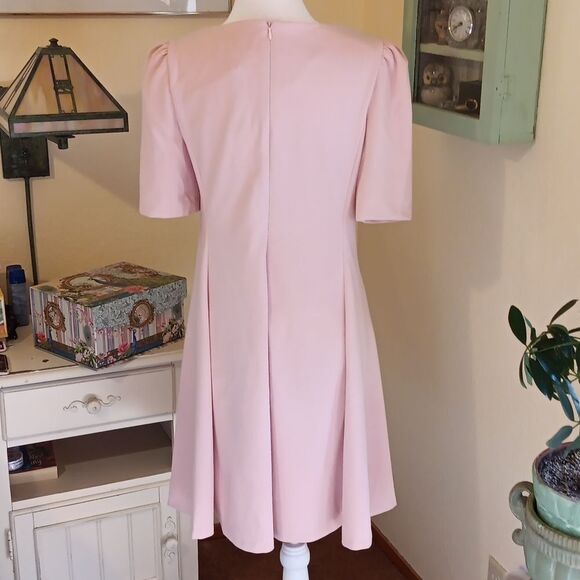NWT DKNY Pink Fold-Over Neck, Fit and Flare Dress.Soft Girl,Old Money. Elegance - Picture 7 of 15